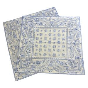 Frog Blue White Cotton Napkins Set‎ of 2 Floral Paisley Toile 20x20 Square